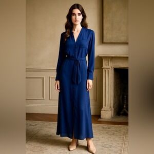 Haute Hippie 100% Silk Navy Maxi Shirt Dress XS – Quiet Luxury Elegance